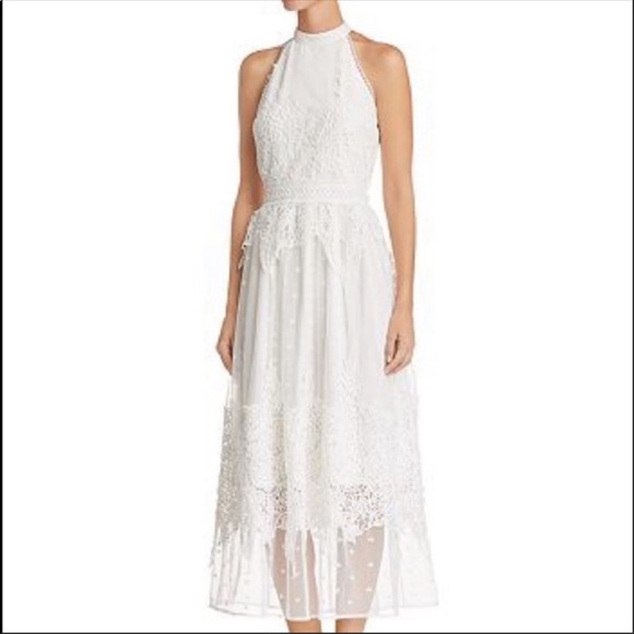 Aqua Dresses & Skirts - Aqua halter lace embroidered midi white dress